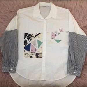 Zara Mosaic Graphic Button Down Blouse